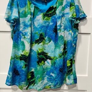 Sara Michelle Blue and Green Floral Blouse
